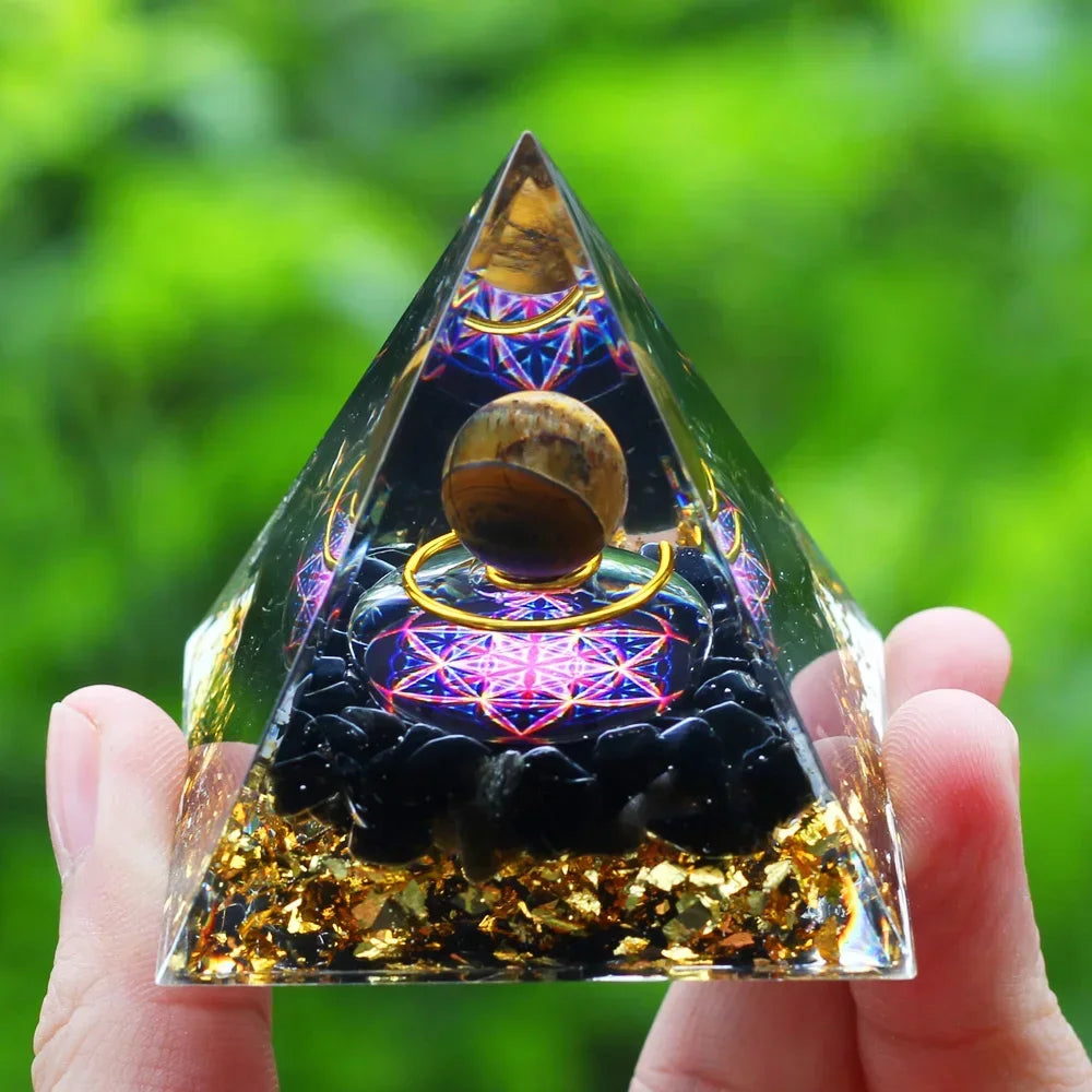 Natural Crystals Tiger Eye Tree of Life Orgonite Pyramid Healing Energy Reiki Chakra Multiplier Amethyst Meditation Lucky Stone