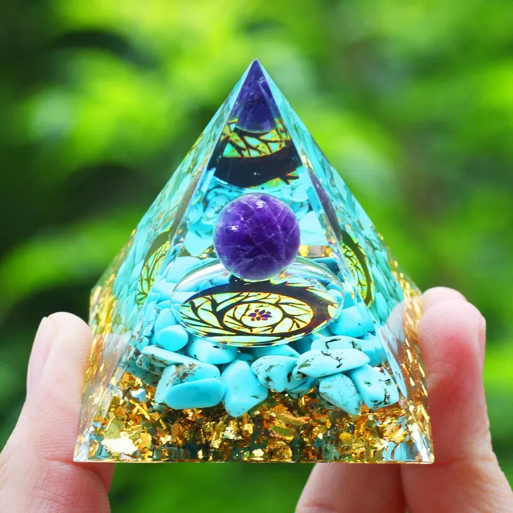 Natural Crystals Tiger Eye Tree of Life Orgonite Pyramid Healing Energy Reiki Chakra Multiplier Amethyst Meditation Lucky Stone