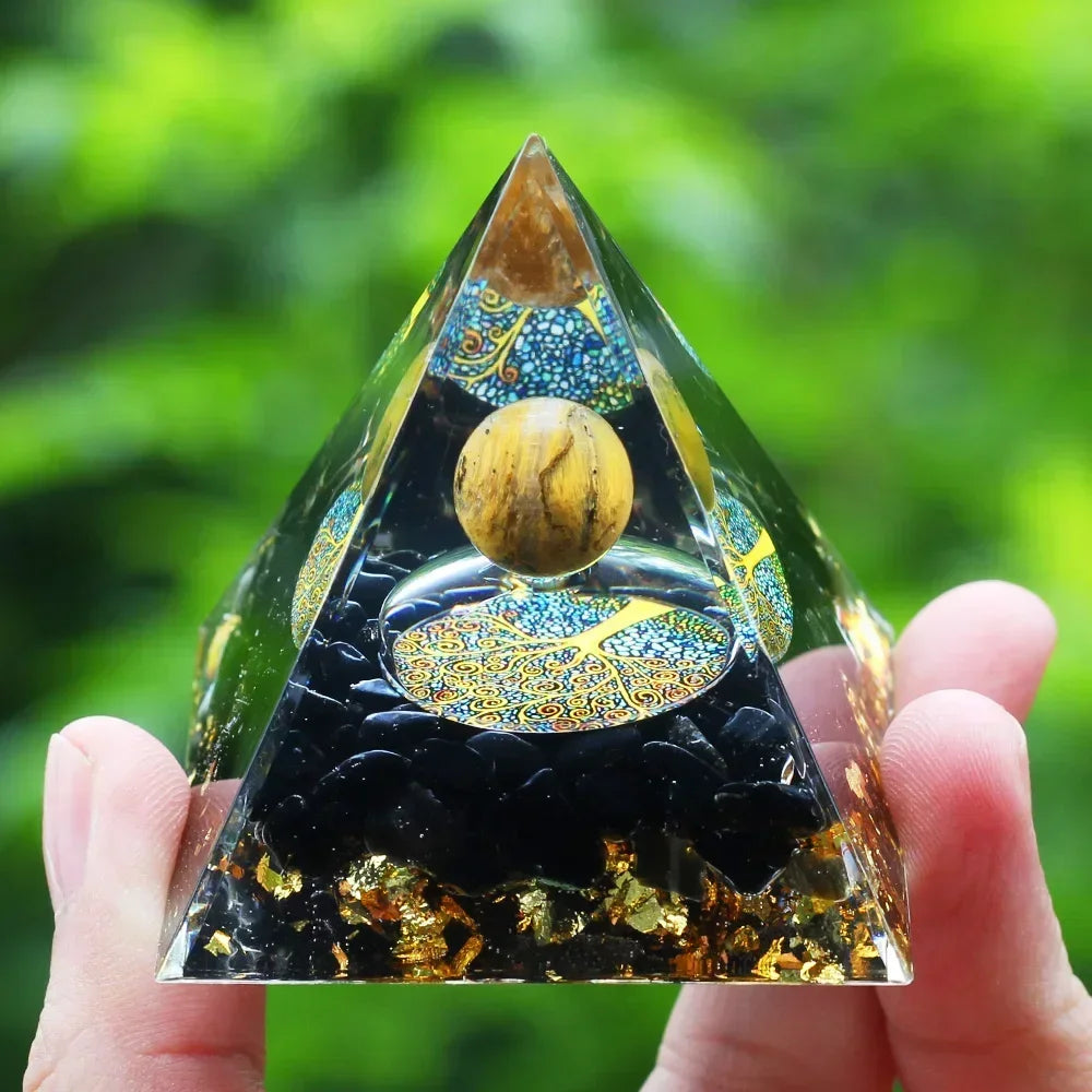Natural Crystals Tiger Eye Tree of Life Orgonite Pyramid Healing Energy Reiki Chakra Multiplier Amethyst Meditation Lucky Stone