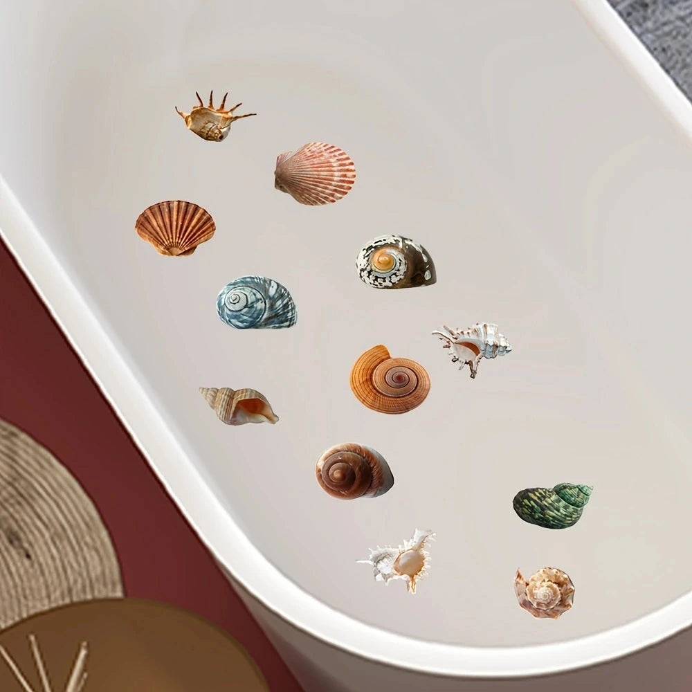 6pcs Non-Slip Shell Conch Pattern Bathtub Sticker for Bathroom Decor - Self-Adhesive Frosted Wall Decals for Toilet and Bathroom