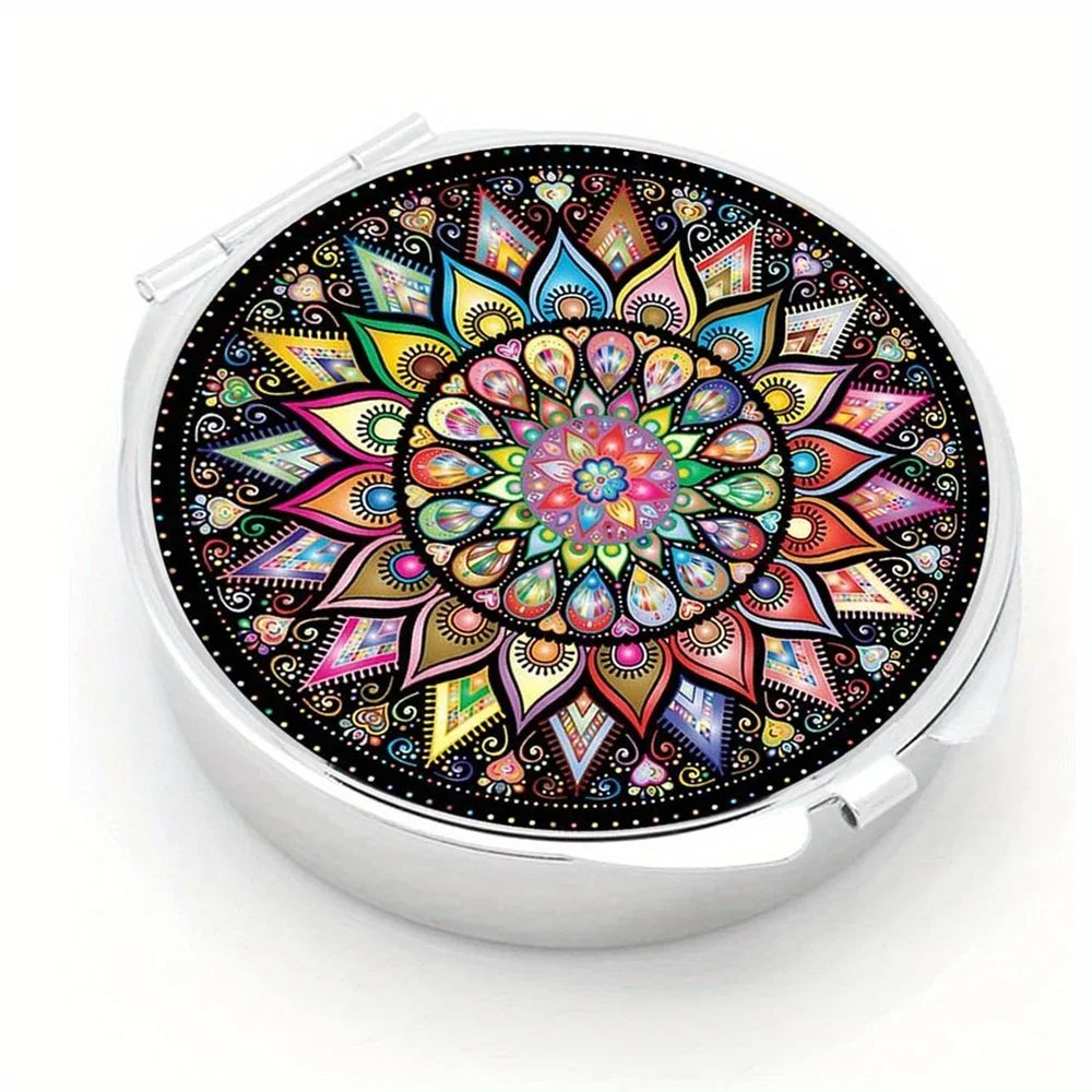 Small Pill Box Cute Pill Case for Travel Mini Pill Container Single Round Metal Pill Holder Organizer for Daily Medicine Supple