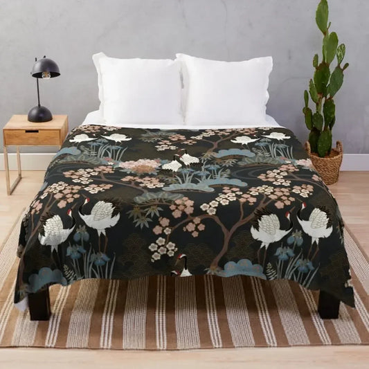 Japanese Garden Dark Throw Blanket Weighted Vintage Sofa Quilt Fluffys Large Furrys Blankets